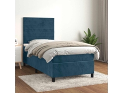 Cama Individual | Cama Box Spring Con Colchón Terciopelo Azul Oscuro 100x200 Cm