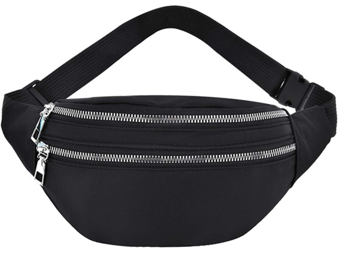 Riñonera Deportiva De Tela Oxford - Bolsa De Cintura Resistente - Negro
