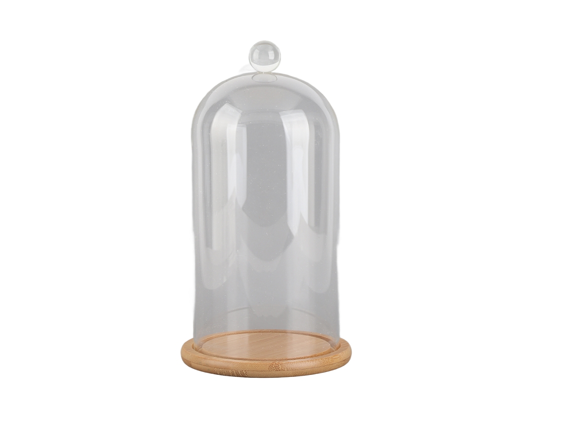 Cúpula De Cristal Transparente Con Base De Bambú Para Decoración De Bodas Y Fiestas.