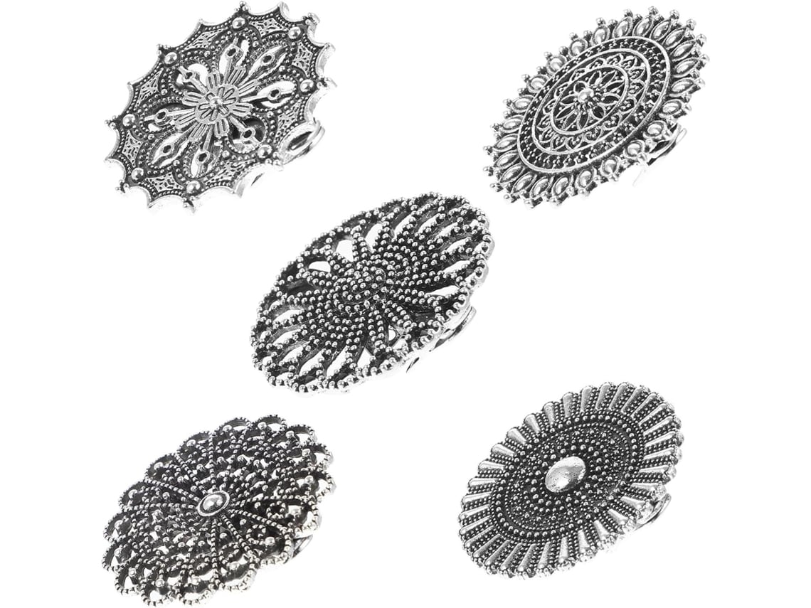 Conjunto De 5 Broches Femininos Em Liga De Prata, Com Presilha Vintage Para Manter Golas No Lugar.