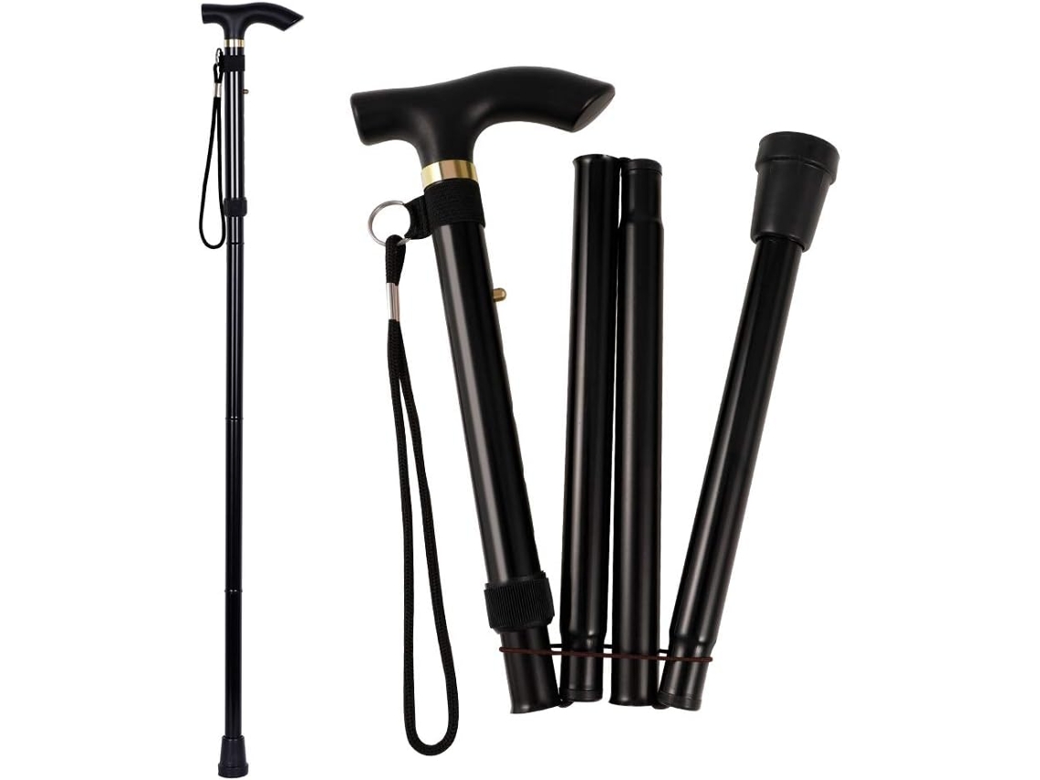 Bastón plegable ligero unisex, de altura ajustable con correa de mano, ideal para caminar y hacer senderismo (negro)