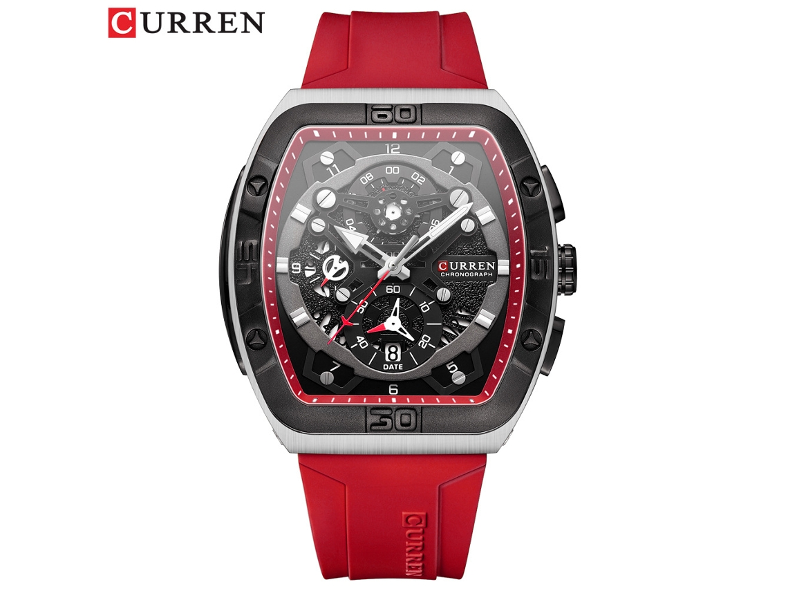 Reloj Unisex De Cuarzo De Seis Manecillas (rojo), Estilo Deportivo, Correa De Caucho, Calendario Multifuncional Y Resistente Al Agua.