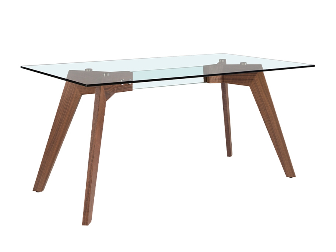 Mesa de Comedor ANGEL CERDÁ. 1031 (Marrón - MDF, Acero inoxidable, Vidrio - 160 x 95 x 76 cm)