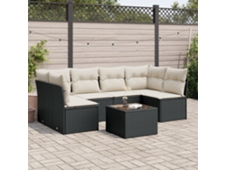Conjunto de sofá de jardín de 7 piezas con cojines de mimbre negro de DKD Home Decor