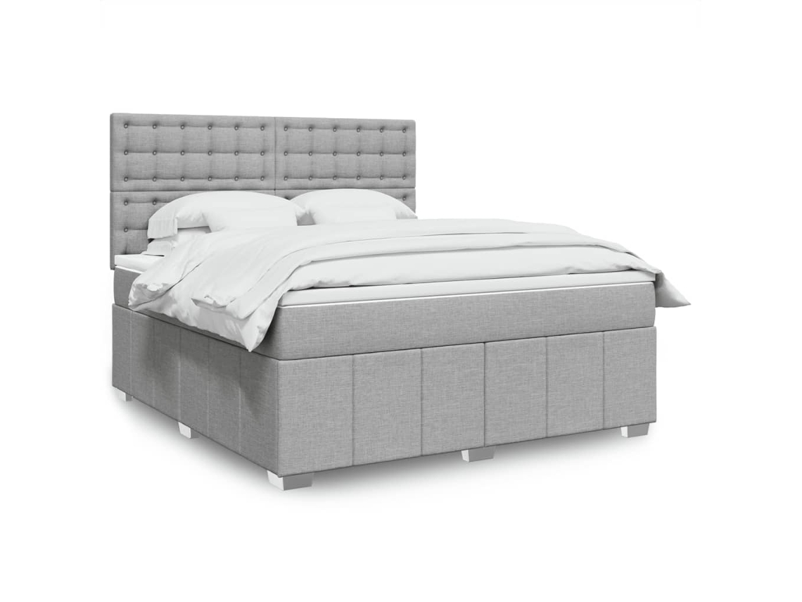 Cama Box Spring Con Colchón Tela Gris Claro 180x200 Cm