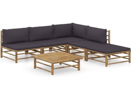 Conjunto 6 de muebles de jardín VIDAXL bambú con cojines gris oscuro