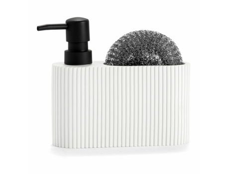 Dispensador de Jabón 2 en 1 para Fregadero Andrea House CC71086 Blanco Resina Estropajo 16 x 5 x 15 cm 300 ml