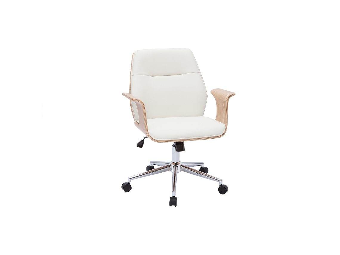 Silla de Oficina Moderna Blanco Y Madera Clara Rufin MILIBOO