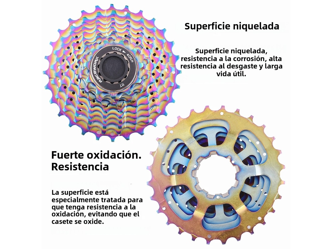 Cassette Racework para bicicleta, 11 velocidades, 28 dientes, 34 dientes, volante arcoíris dorado y plateado, para Shimano 105, R7000 y R8000.