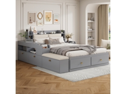Cama De Madera Maciza De 140x200 Cm, Color Gris, Sofá-banco Multifuncional