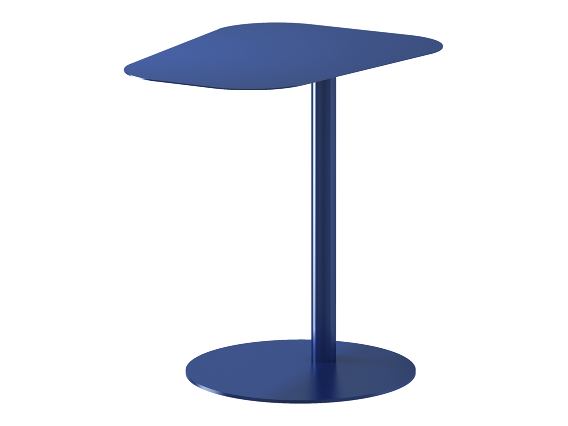 Mesa auxiliar trapezoidal Nastätten para interior/exterior de metal, 50 x 50 x 38 cm, azul oscuro. [EN.CASA]