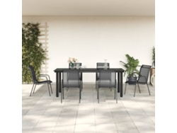 Juego de comedor de jardín de 7 piezas, acero y textileno negro, Dkd Home Decor