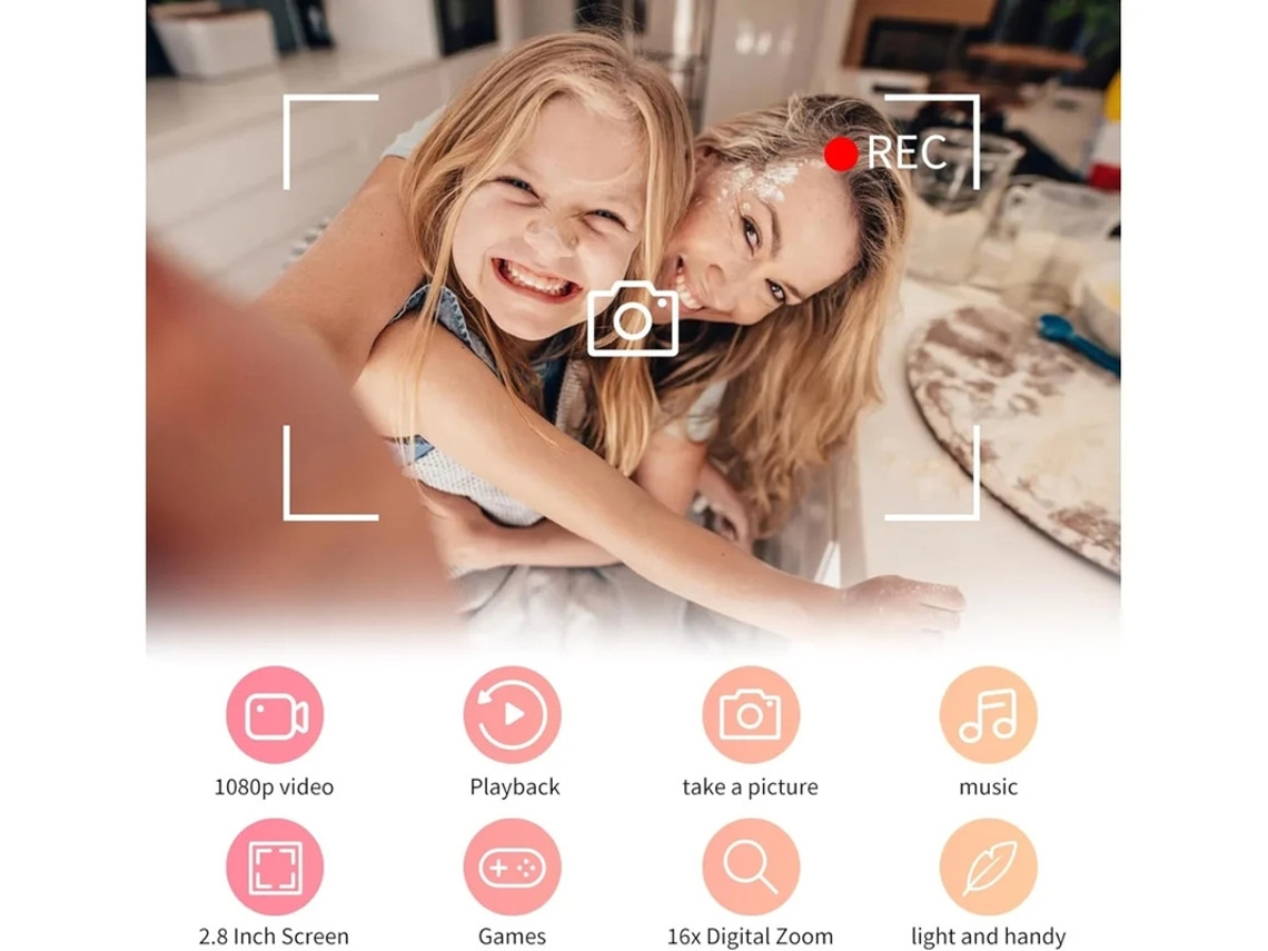 Cámara digital para niños 2 5K UHD 1080P con tarjeta de memoria de 64 GB, zoom antivibración de 16x, ideal para niños y niñas. Ro Yizhood