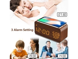 Despertador Digital De Madera Reloj Con Carga Por Cable Led Pantalla Control De Sonido Snooze Dual Para Mesita De Noche Y Oficina Veanxin