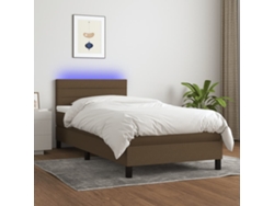 Cama Box Spring Colchón Y Luces Led Tela Marrón Oscuro 80x200cm