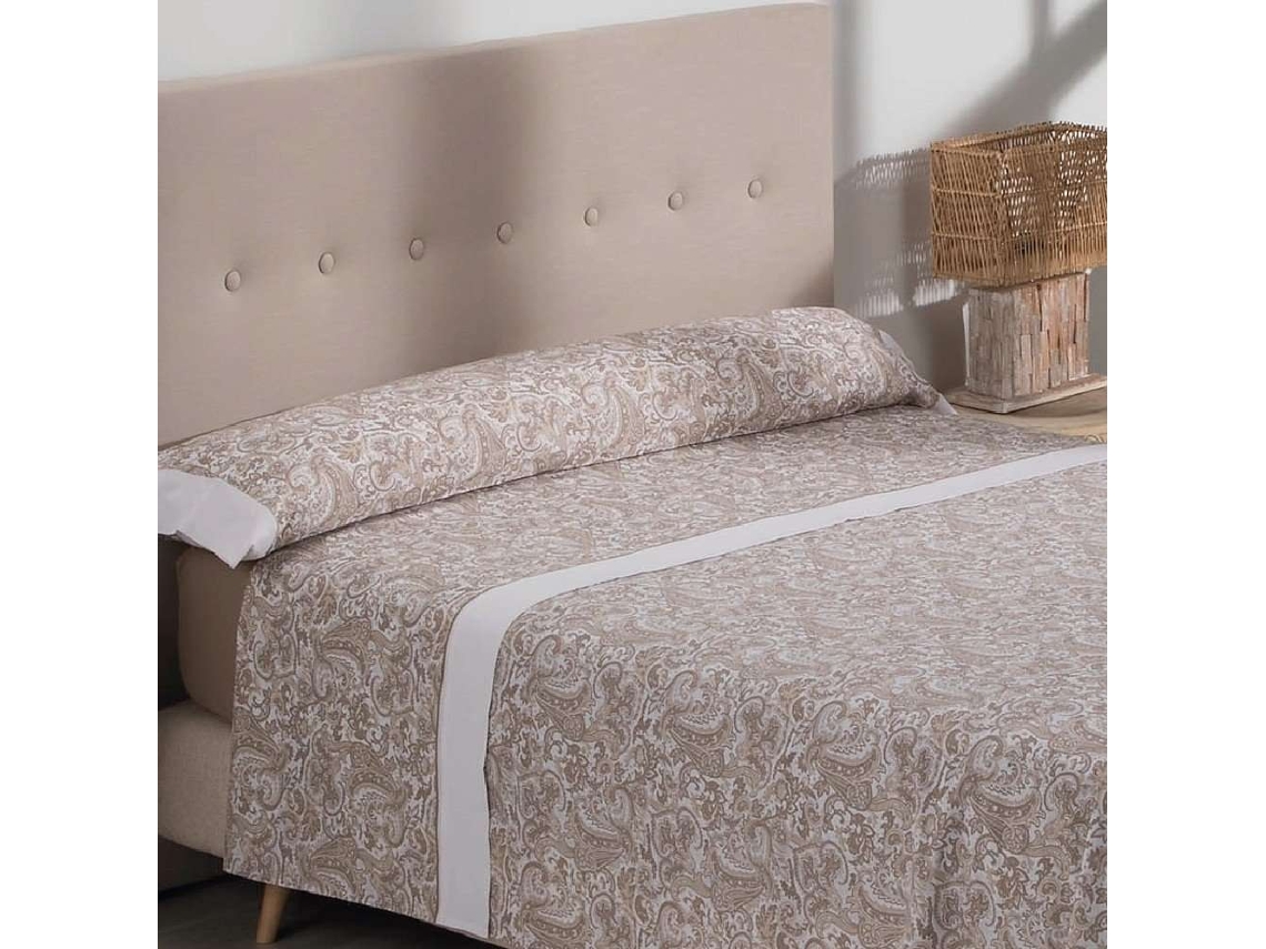 Juego de Sábanas cama 160 Nalui Atenea Tejido Polycotton, Lavable a 30º y Fácil Planchado Beig / Blanco