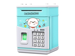 Alcancía simulada con sensor de huellas dactilares, música y caja de contraseñas estilo cajero automático con giro automático de dinero. Mdug (azul)