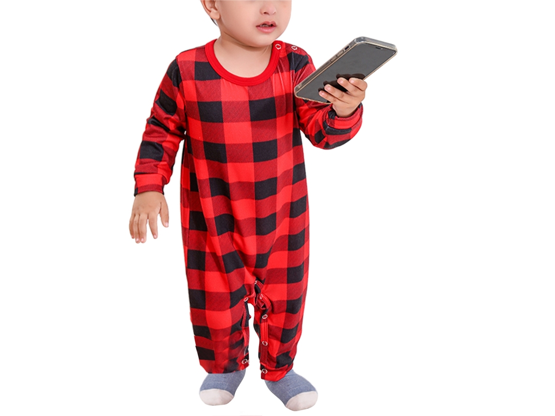 Pijama familiar navideño Kkpm con dibujos y árbol, cuello redondo, manga larga, para bebés de 6 a 9 meses, color rojo.