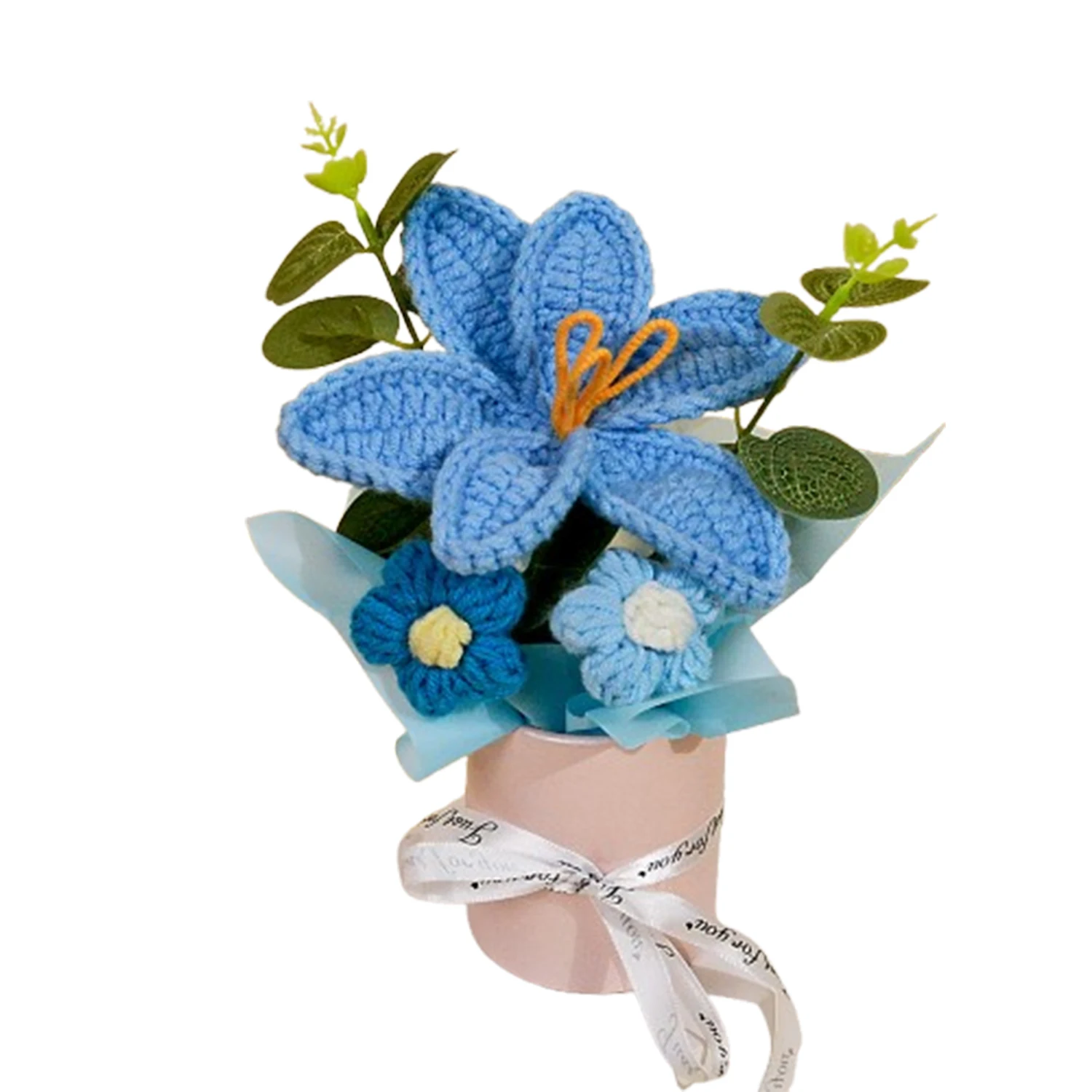 (azul) Buquê De Tulipas Tricotado À Mão Em Crochê, Ideal Para Decoração De Casa E Como Presente.