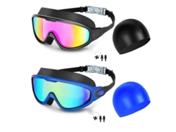 Nuevas gafas de natación con protección UV2000, negras con acabado rosa + azul oscuro con acabado dorado + juego de 6 piezas (pinza nasal, tapones para los oídos).