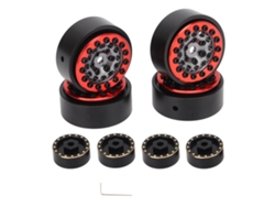 4pcs Ruedas De Coche Rc Con Rines Y Cubos De Contramasa 12 Agujeros Redondos Rines De Rueda Beadlock Para Fms 1/24 Fcx24 Rojo Titanio