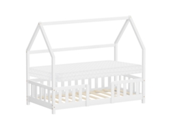Cama Infantil Ml-design 80x160 Cm Blanco Forma De Casa Con Colchón, Anticaída Y Somier