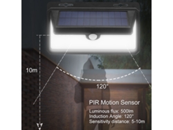 Aplique Solar De Pared Con Sensor De Movimiento Pir, 97 Led, Ip65, Para Jardín, Patio Y Aparcamiento.