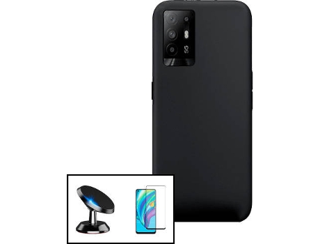 Carcasa + Protector + Soporte Magnético Oppo Reno5 Z PHONECARE Silicona Líquida Negro