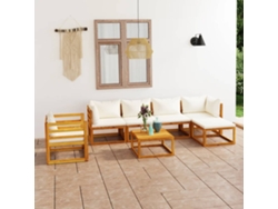 7 Piezas Conjunto Lounge Jardim C/ Almofadões Acácia Maciça Creme Dkd Decoración Del Hogar