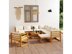 12 Piezas Conjunto Lounge Jardim C/ Almofadões Acácia Maciça Creme Dkd Decoración Del Hogar