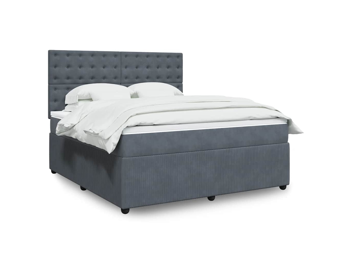 Cama Box Spring Con Colchón Terciopelo Gris Oscuro 180x200 Cm