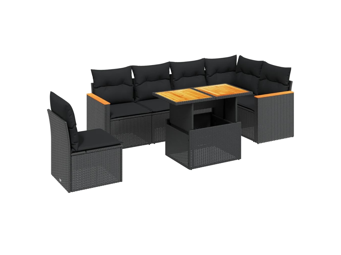 Maison Exclusive - Set De Comedor De Jardín 7 Pzas Y Cojines Ratán Sintético Negro