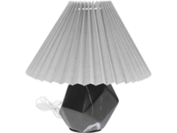 Lámpara De Noche De Cerámica Plisada, Lámpara De Mesita De Noche Retro Con Pantalla Gris Y Base Negra.
