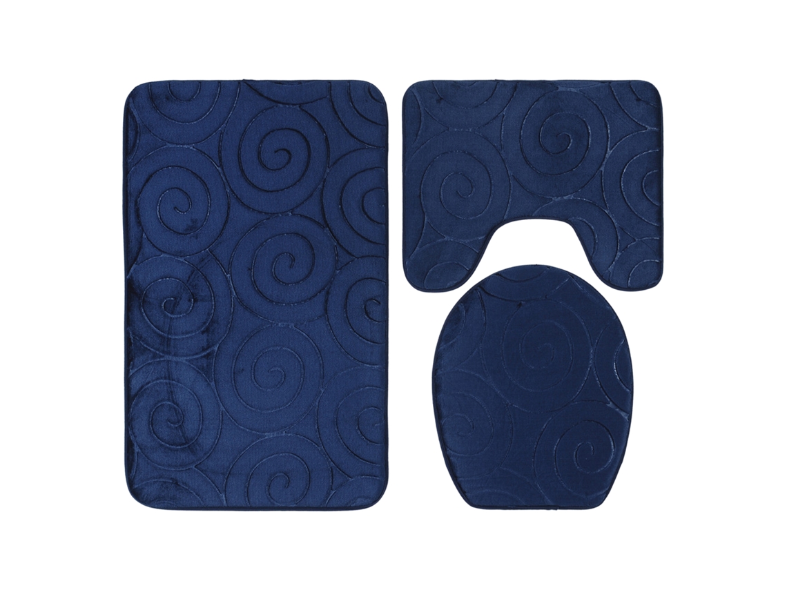 Juego De 3 Alfombrillas De Baño Suaves Y Absorbentes, Alfombrilla Para Inodoro, Alfombrilla De Suelo, Moqueta, Azul Marino.