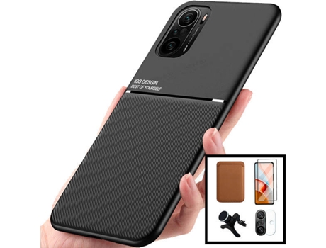 Kit Carcasa, Protector Cristal 5D Y Soporte Xiaomi Poco F3 Phonecare Magnetic Lux, Película Trasera Y Soporte Coche Reforzado Marrón