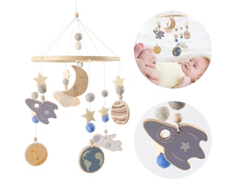 Móvil Bebé Campanas De Viento Bolas De Fieltro Espacio Luna Estrellas Móvil Globo De Aire Caliente Bebé Niños Niñas Cama Colgante Colgante Para Cun...