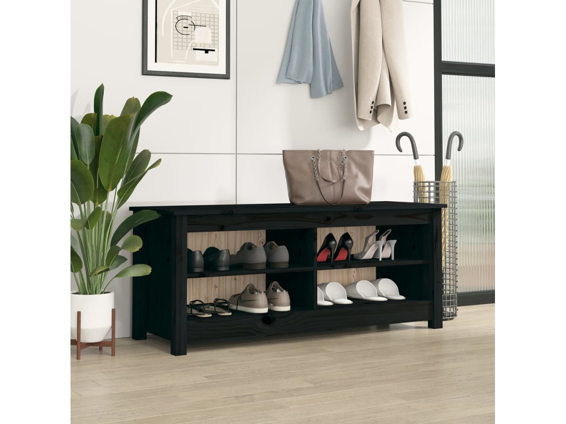 Banco Zapatero Organizador en Pino Macizo Negro 110X38X45,5 Cm
