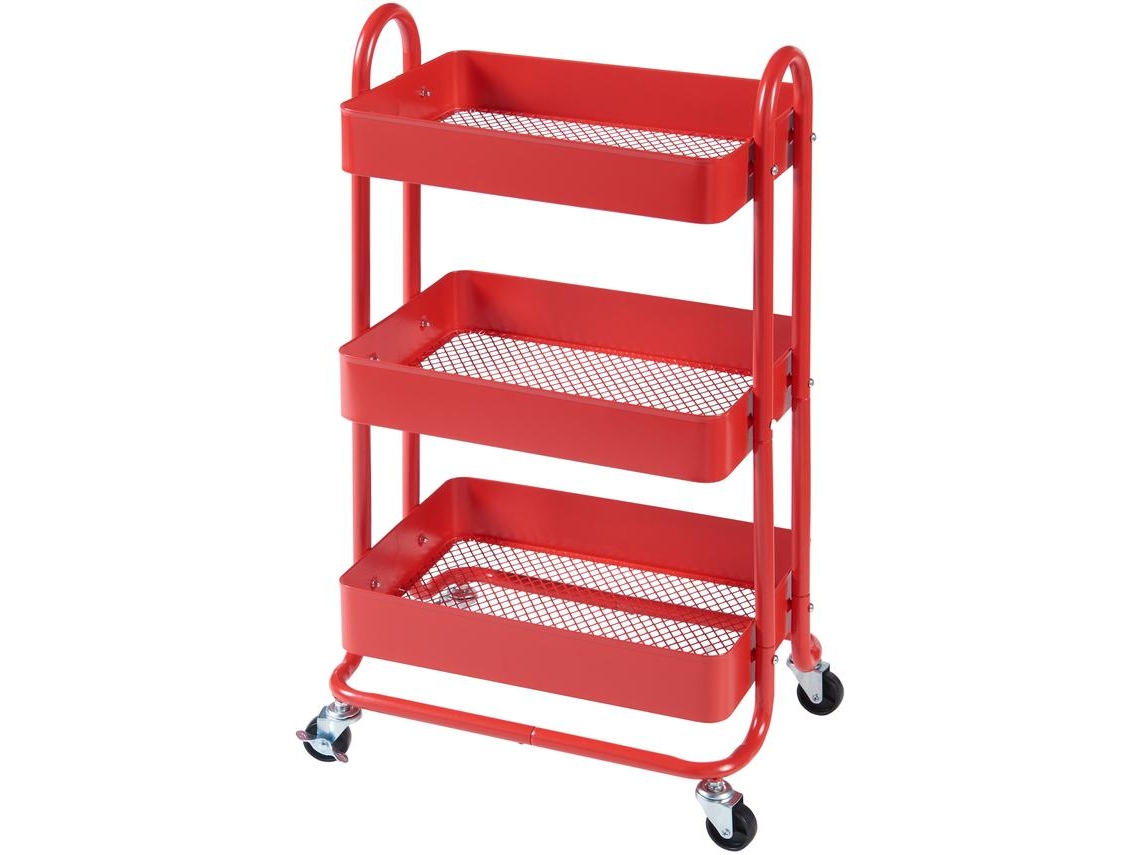 Carro de servicio Pyhäntä con 3 cestas acero 79 x 46 x 35 cm - Rojo [EN.CASA]
