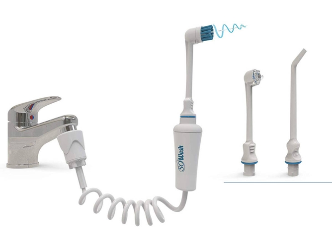 Irrigador Dental Sowash trio se conecta al grifo bucal sin baterías y electricidad 1 cabezal brush waterjet producto italiano directa 3