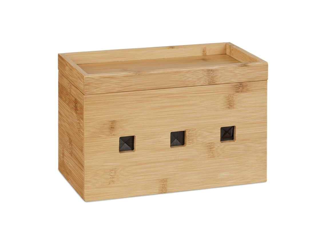 Relaxdays Caja De Cables Decorativa, Bambú, Beige, 16,5 X 25,5 X 14 Cm