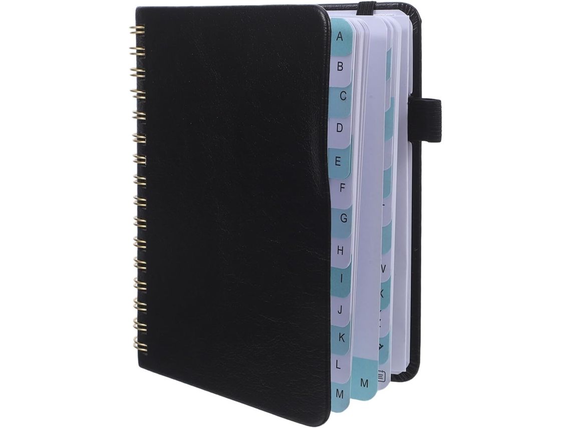 Agenda De Direcciones A6 Con Espiral, 6 Pestañas Alfabéticas, Tapa Negra, 128 Páginas.
