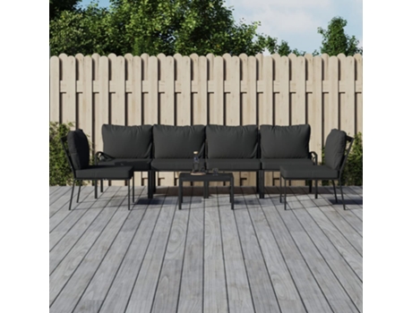 Conjunto 7 de muebles de jardín VIDAXL acero con cojines gris