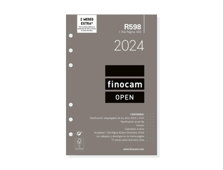 Recambio para Agenda FINOCAM Open R598 2024 Blanco 11,7x18,1 cm