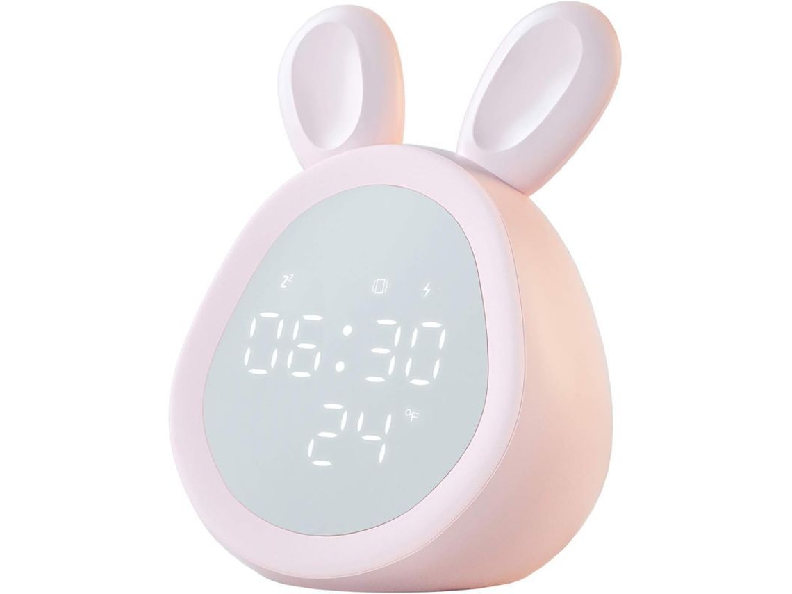 2026-reloj Despertador Conejo Rosa Con Snooze, Luz Nocturna, Termómetro, Carga Usb Y Brillo Ajustable