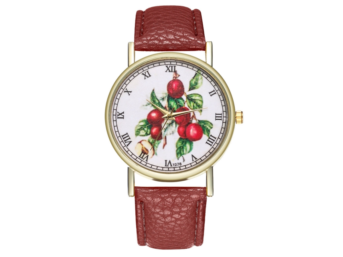Reloj De Pulsera Redondo Analógico De Cuarzo Con Estampado De Ciruelas Unisex Zhoulianfa, Estilo Café.