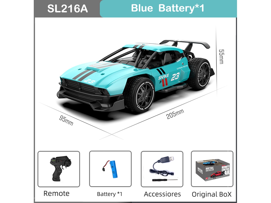 Minicoche RC de metal a escala 1/24, 2,4 g, alta velocidad, eléctrico, modelo deportivo robusto, ideal para carreras y diversión. Azul Aeuzwr