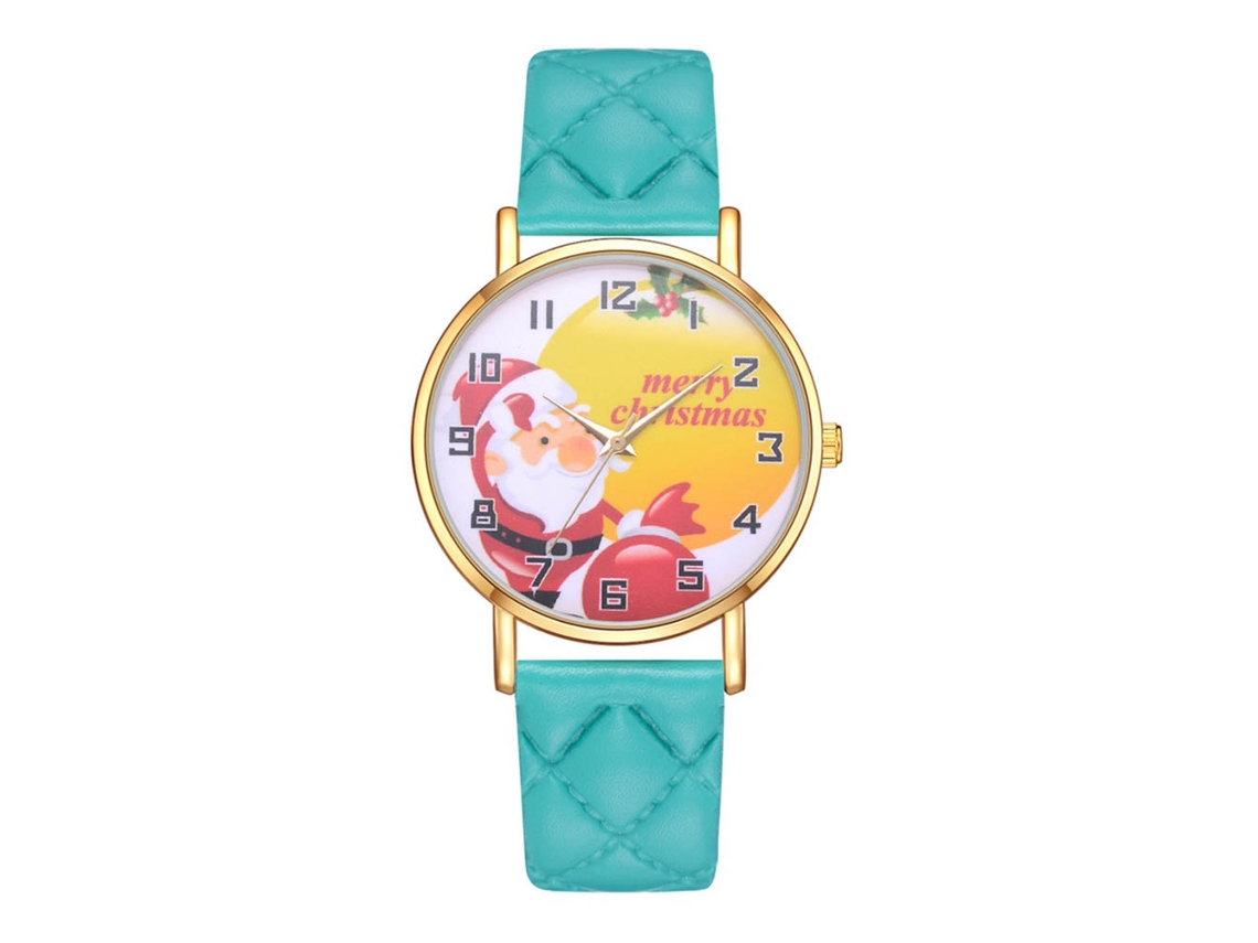 Reloj De Cuarzo Con Correa De Pu Casual Unisex Patrón De Papá Noel Verde