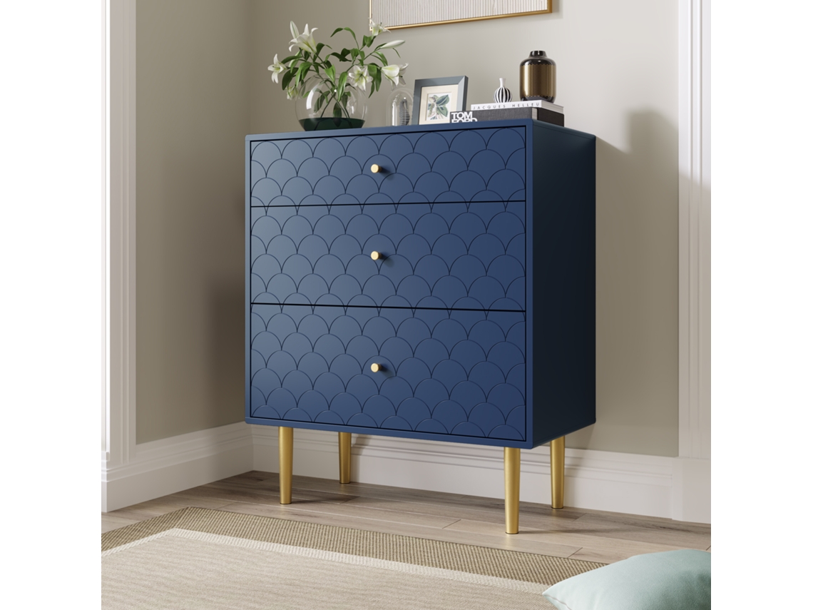 Cómoda con 3 cajones 89x75x40 cm Aparador/altillo para dormitorio y salón, azul marino, Mobrio