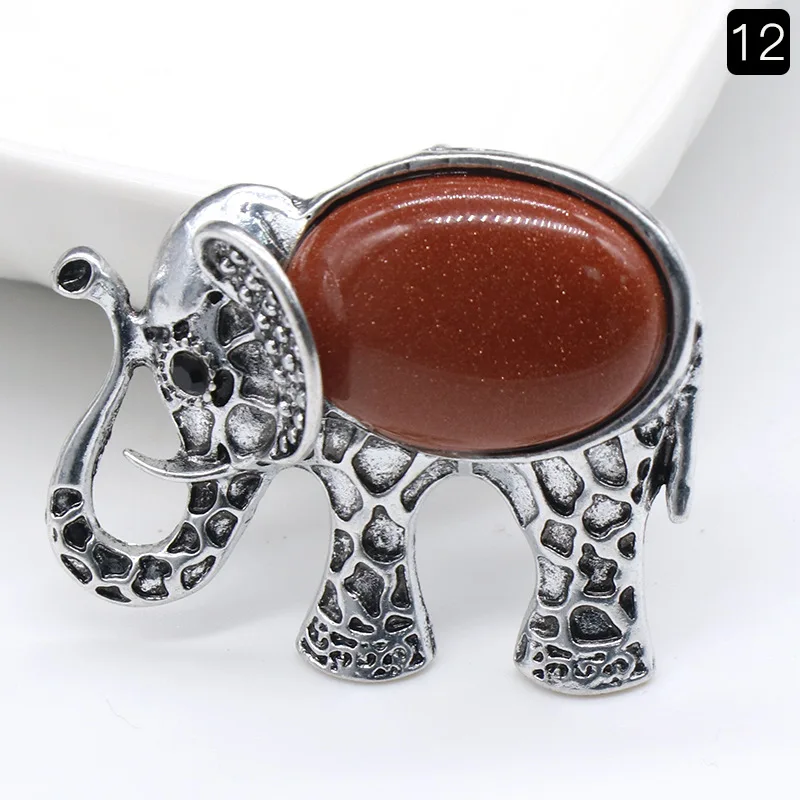 (jinsha) Collar Con Colgante De Elefante De Piedra De Cristal Natural, Broche De Elefante De Animal Vintage