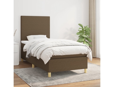 Cama con somier VIDAXL (Marrón - Tela - 203 x 90 x 128 cm)